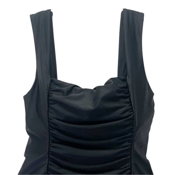 J. Crew Reimagined Square Neck One-Piece Swimsuit Black Ruched Size 14 Slimming - Picture 4 of 12